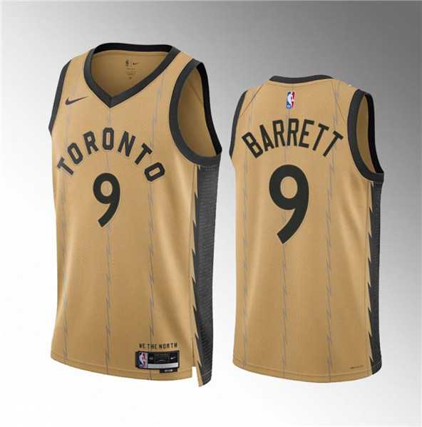Mens Toronto Raptors #9 RJ Barrett Gold 2023-24 City Edition Stitched Basketball Jersey Dzhi->toronto raptors->NBA Jersey